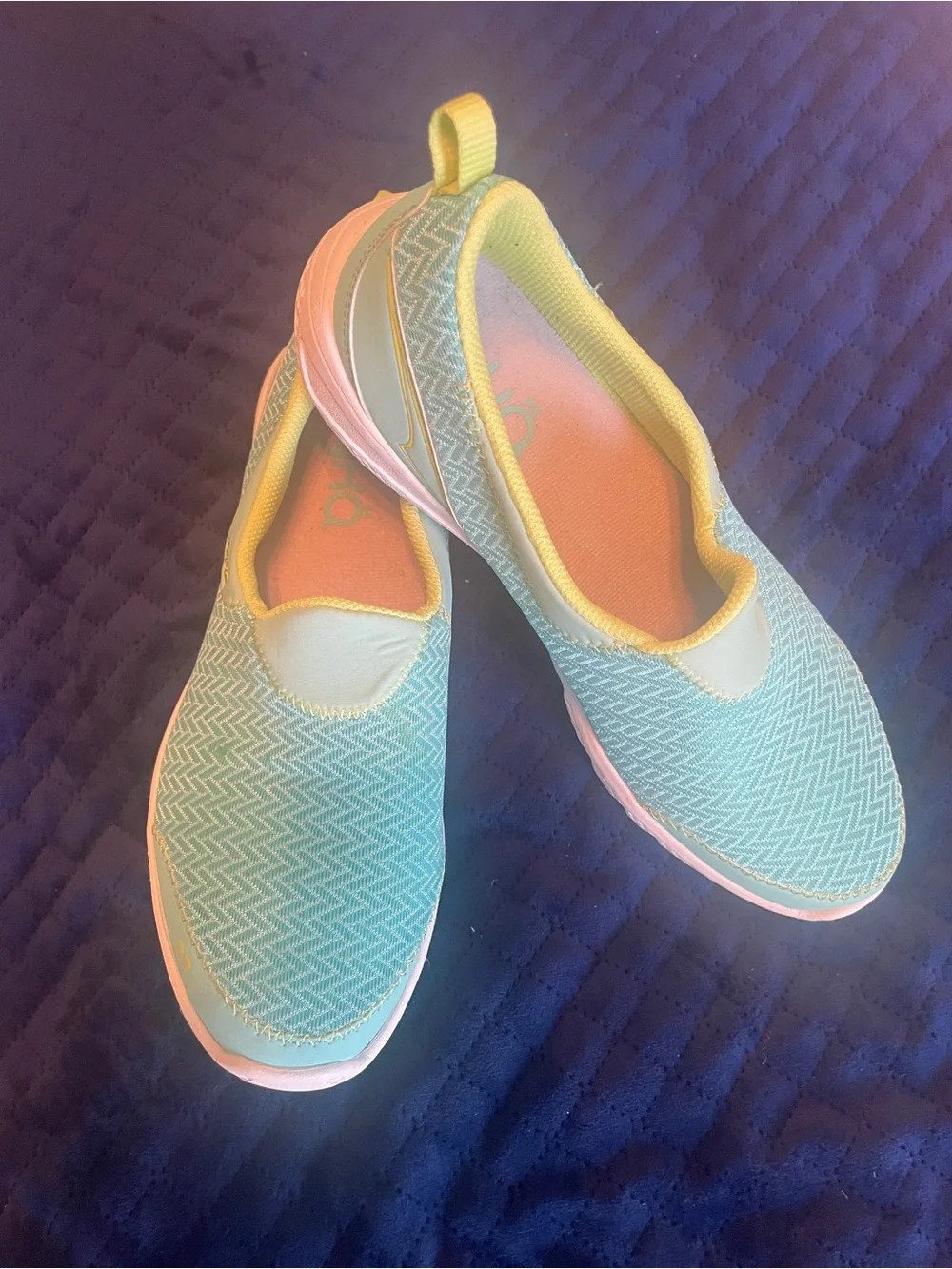 Ryka Hensley Slip-On Sneakers in Light Blue and Yellow-Green Size 8.5 M